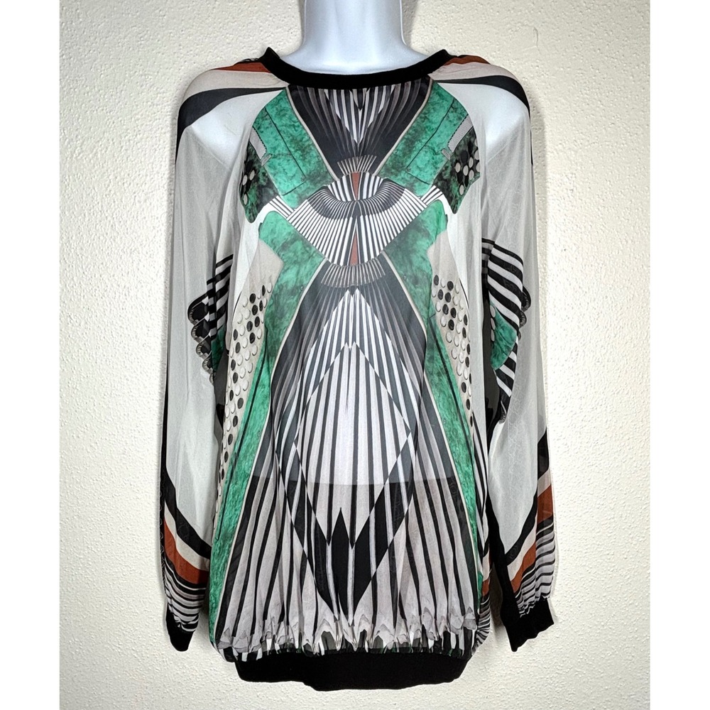 Clover Canyon Geometric Accordion Fleece Sweatshirt Top Womens Large Boho Chic